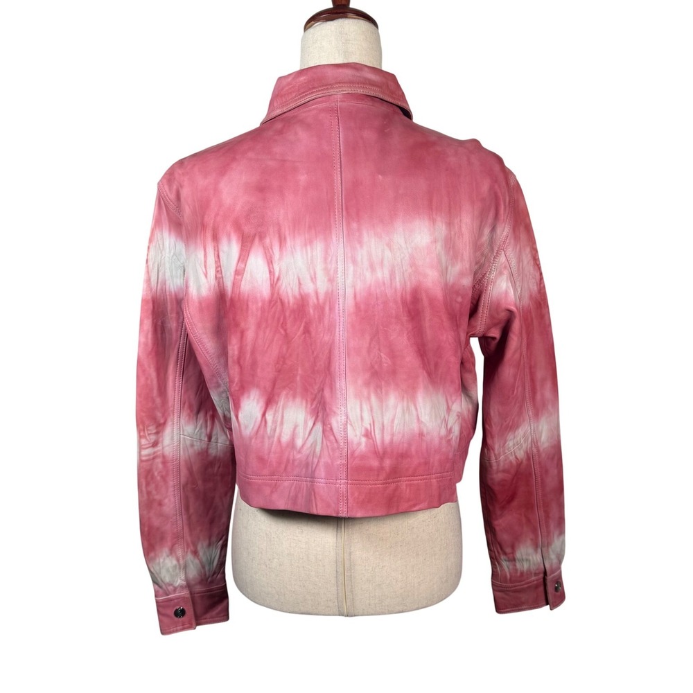 REMAIN Birger Christensen Mariona Jacket Womens 34 Pink Leather Tie Dye Cropped - Picture 4 of 12